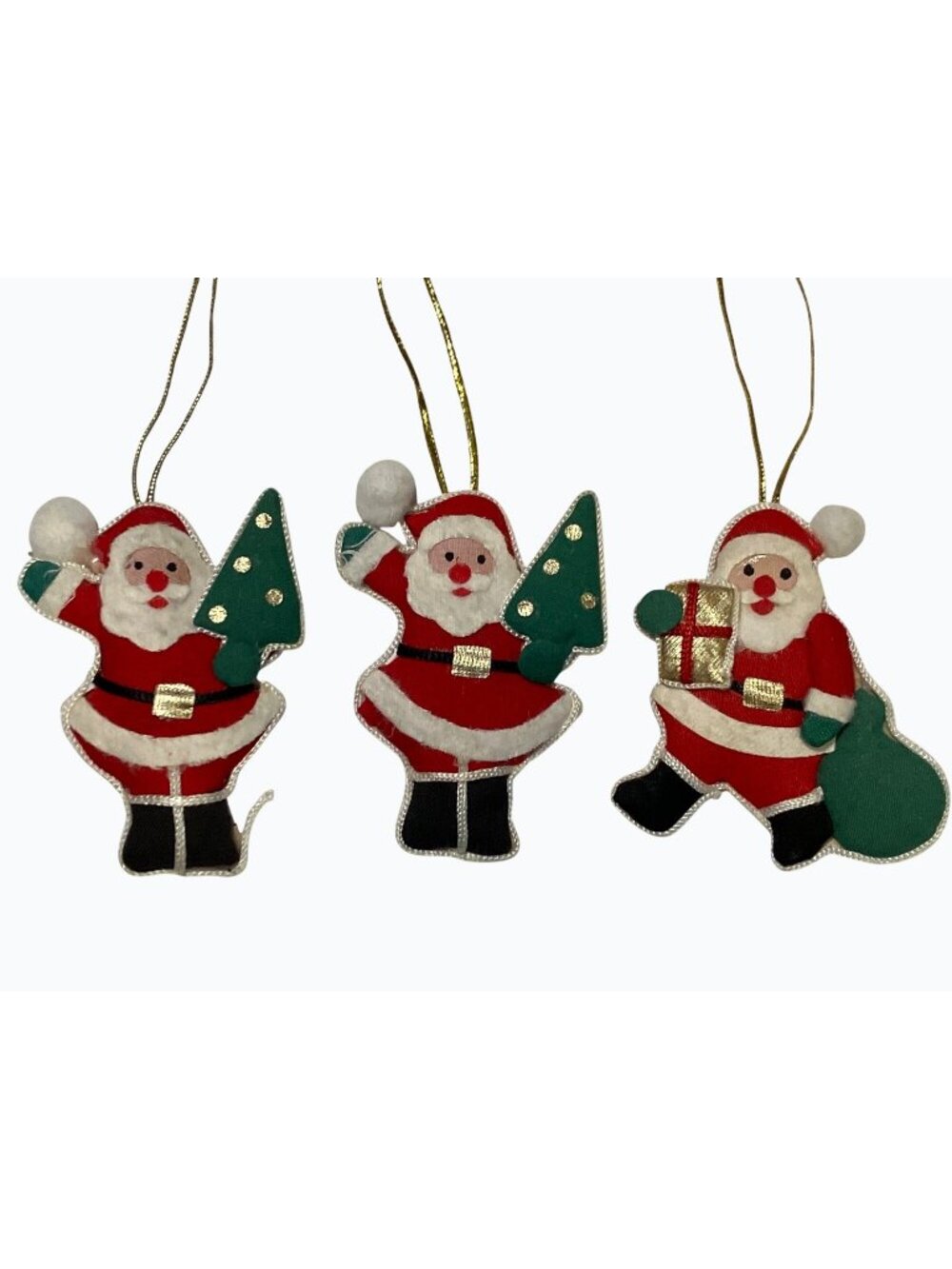 Santa Claus Fabric Christmas Tree Ornaments With Gold colored Hanging Strings